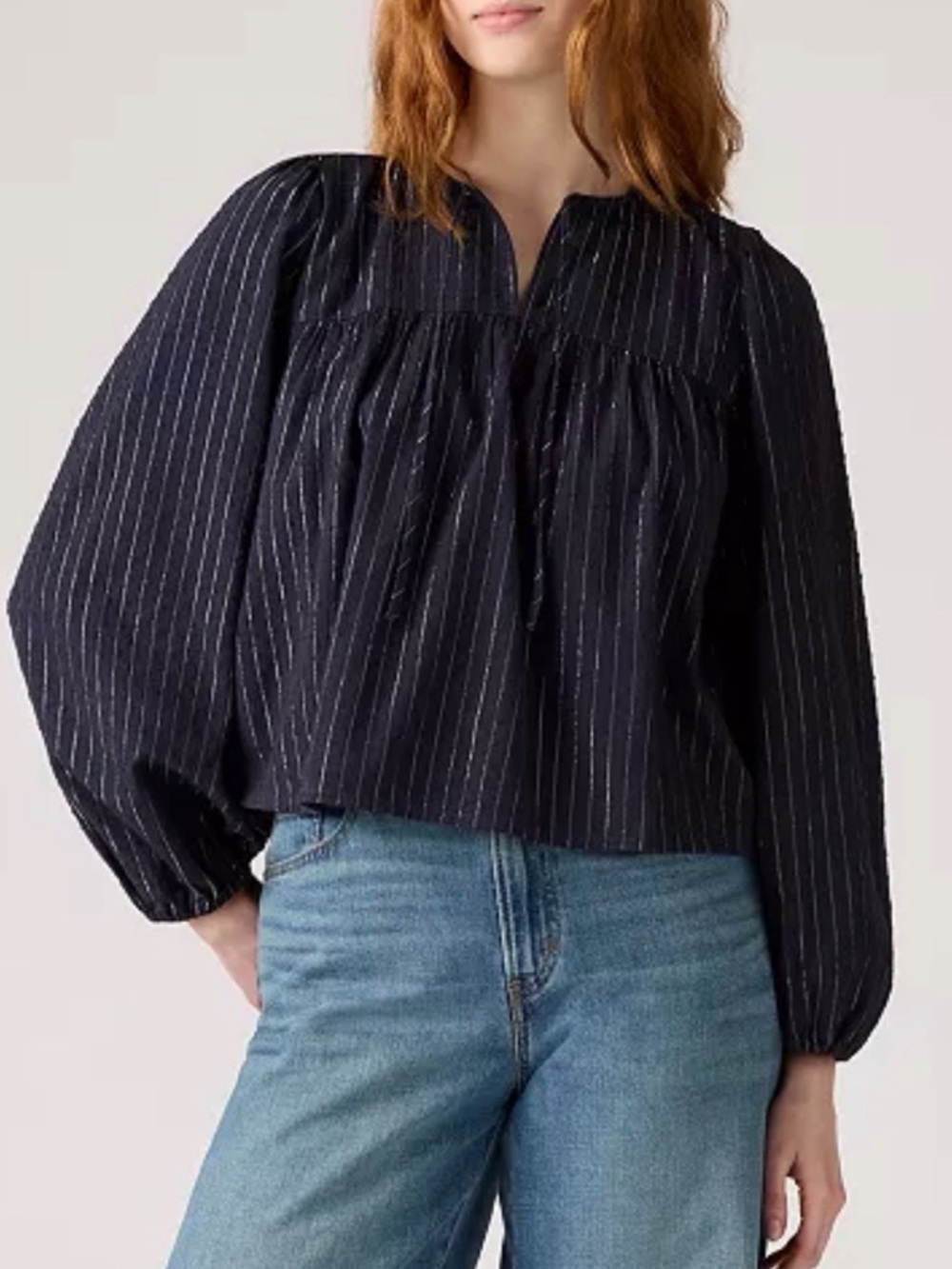 Levi’s Josephine Blouse Black Long Sleeve Notch Neck Boho XXL